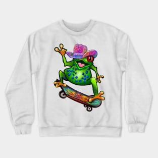 Frog Peace sign tie dye 2 Kawaii Froggy Skateboarding Cute Frog Texas cowboy hat Funny toad toads amphibian tadpole Green Red eyed tree frogs rain forest Lizard dragon zoology gift frog Crewneck Sweatshirt